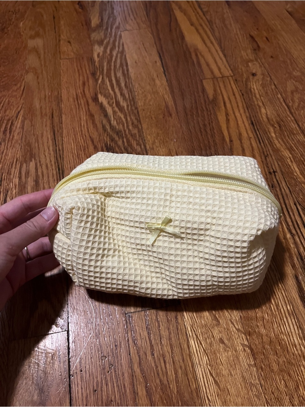 Yellow Waffle-Textured Cosmetic Pouch - Small Toiletry Bag